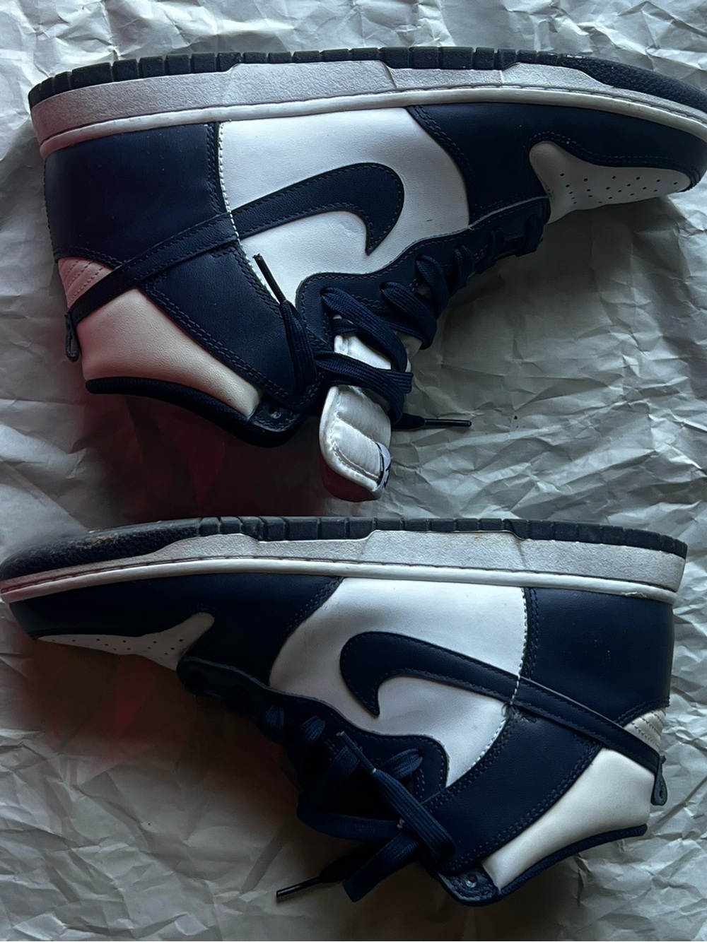 Navy and White Nike Dunk High-Top Sneakers